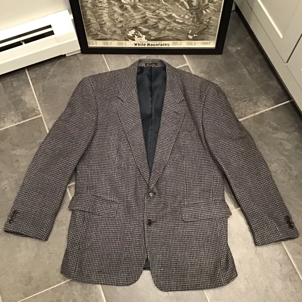 Vintage Houndstooth Silk Blazer Checkered Suit Jacket Plaid Sports Coat 42R - Picture 4 of 16